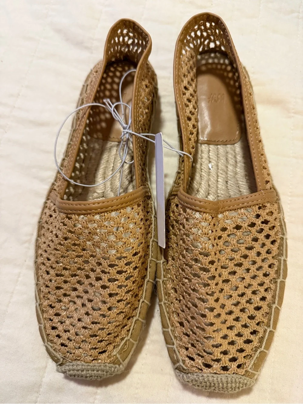 H&M Woven Slip-On Espadrille Flats in Beige
